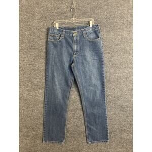 Carhartt Mens Straight Leg Jeans Sz 36 Blue Medium Wash Denim Work Wear Mid Rise